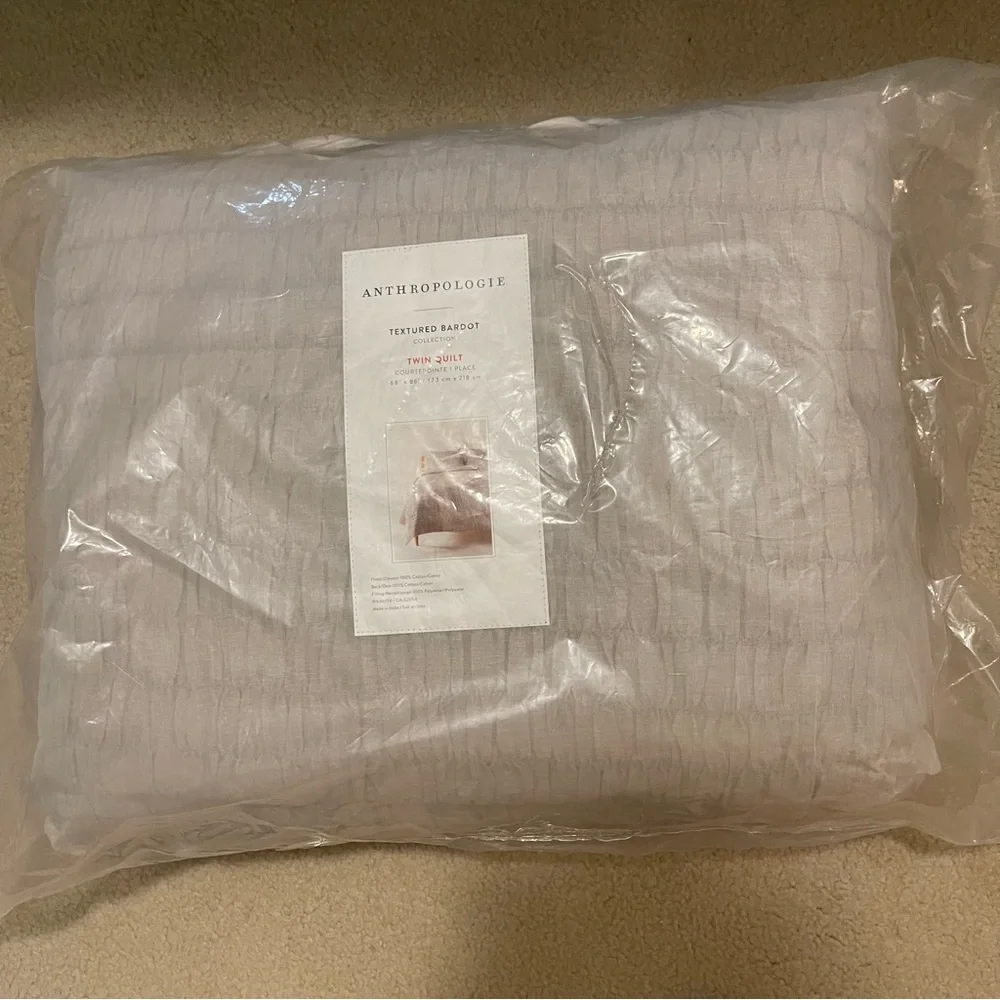 NEW! Anthropologie Textured Bardot Grey Twin Quilt w/ 2 Euro & 2 Standard Shams
